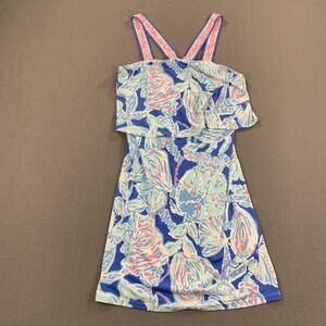 Lilly Pulitzer Shay Dress Women SM "Into The Deep" Bay Blue Shell Print‎ Stretch
